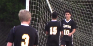 Senior Tom Morioka, No. 10, scored both of Chapel Hill's goals in the September 21 shutout over Carrboro. PHOTO CREDIT: TYLER TACHMAN