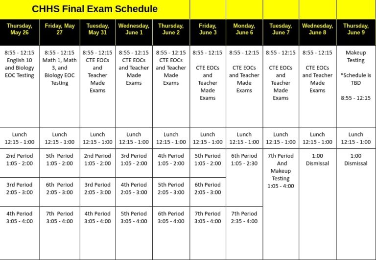 Administration releases exam schedule